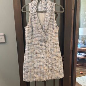 Likely Tweed Mini Dress in Cream and Blue